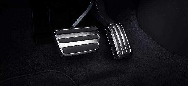 2025 Honda Civic Hatchback close up of the sport pedals with metallic finish (Compact Hatchback).